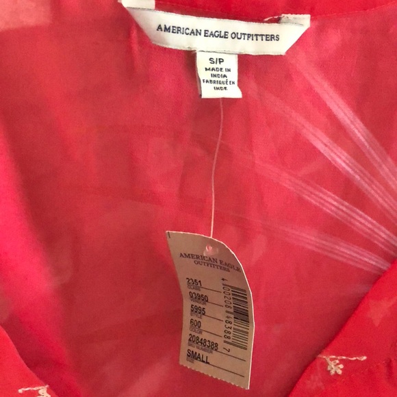 NWT American Eagle Pink Embroidered Tassel Blouse - Picture 3 of 4